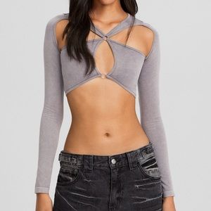 BERSHKA NWT long sleeve faded cut out top - gray